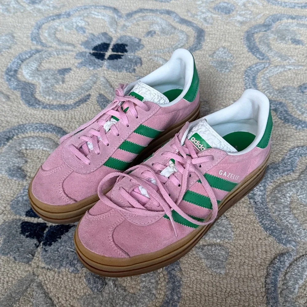 ADIDAS GAZELLE BOLD SHOES in True Pink / Green / Cloud White - Picture 2 of 7